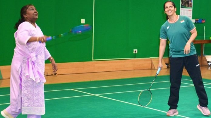 President Moormu played badminton with Saina Nehwal